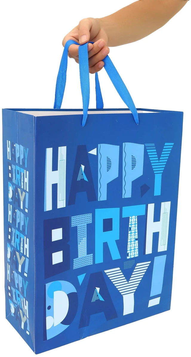 Alt view image 6 of 6 - 16.5 Extra Large Blue Gift Bags Set with Greeting Card and Tissue Papers (Blue Happy Birthday) for Men's Birthday Party, Father, Grandpa, Kids' Parties, Baby Boy - 16.5x5.5x12.6, 1 Pcs