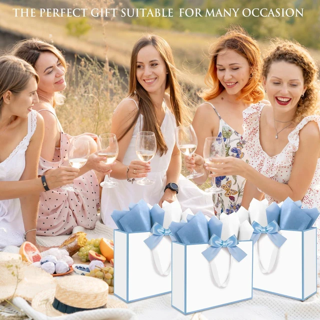 Alt view image 7 of 7 - 3 Pack Large Gift Bags with Handles, White and Blue Rim 12.6x10x4 In | Gift Wrap Bags with Tissue Papers & Cards for Birthday Party, Baby Shower, Wedding, Anniversary & Christmas