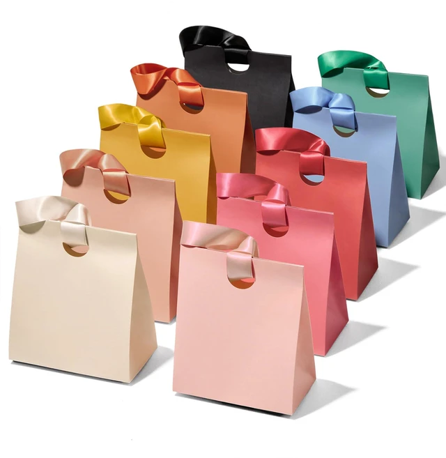 Main image of Paper Gift Bags With Ribbon Handles Small Assorted Bulk Pack | 10 Reusable Bags Set For Gift Wrap Girls Kids Birthday Bridal Shower Party Favors Goodie Candy Christmas 5.91"x3.54"x7.28"