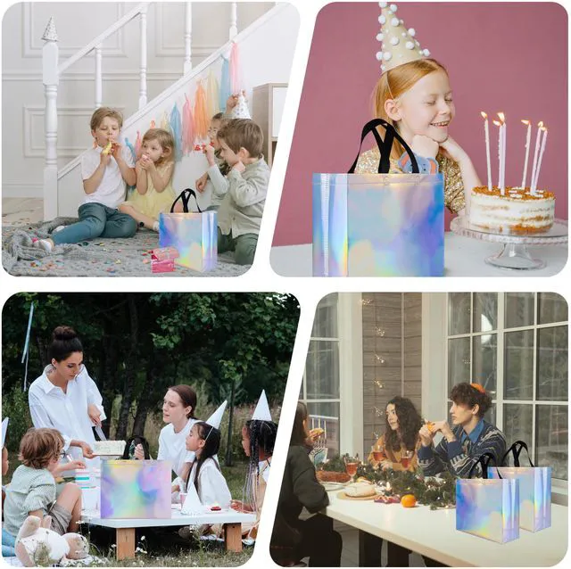 Alt view image 4 of 6 - 15 Pack Bulk Gift Bags Medium Large Reusable Non-Woven Party Favor Bags with Handles Sturdy Fabric Gift Bag Tote for Birthday Wedding Goodie Bags, Iridescent Holographic Gift Wrapping Bag