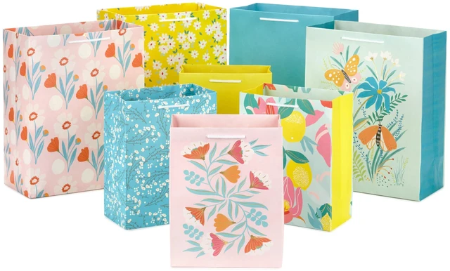 Main image of Spring Gift Bags, 8-Pack (Florals, Lemons, Butterflies)