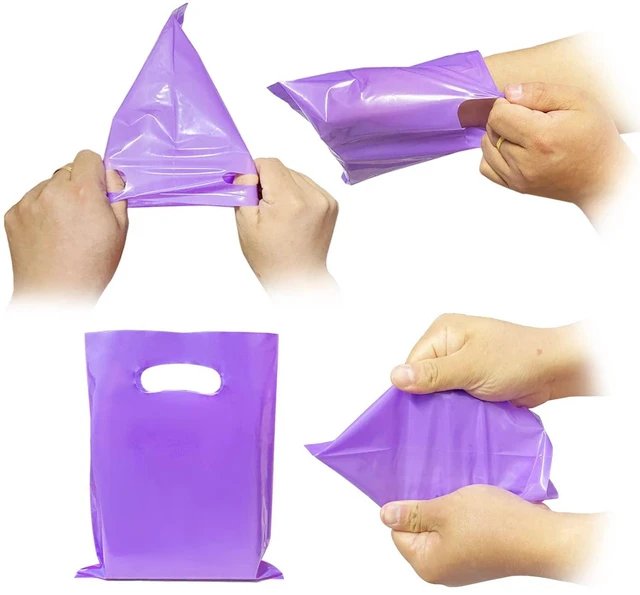 Alt view image 4 of 7 - Plastic Party Favor Small Gift Bags, 100 PCS 6" x 8" Goodie Bags for Kids, Candy Treat Pouches Bulk with Handle for Kids' Birthday Party, Thanksgiving, Christmas, Halloween, 10 Colors