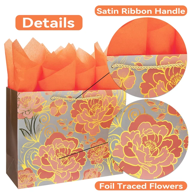 Alt view image 4 of 6 - 13" Large Rose Gold Gift Bag Set with Greeting Card and Orange Tissue Paper for celebrating birthdays,Mother's Day,Christmas,weddings,anniversaries,and more-13"x10.1"x5.2",1 Pcs.