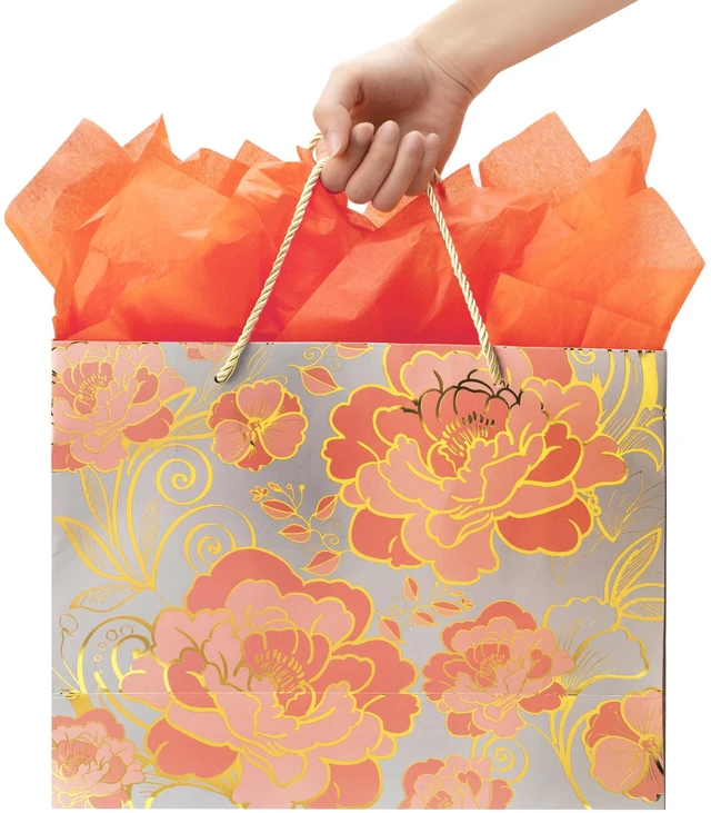 Alt view image 6 of 6 - 13" Large Rose Gold Gift Bag Set with Greeting Card and Orange Tissue Paper for celebrating birthdays,Mother's Day,Christmas,weddings,anniversaries,and more-13"x10.1"x5.2",1 Pcs.