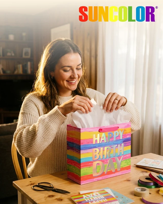 Alt view image 7 of 7 - Large Happy Birthday Gift Bag with Tissue Paper & Card, 13 x 10.2 x 4.7 Inches Premium Paper Bag for Birthday, Kids', Women's & Mother's Gifts