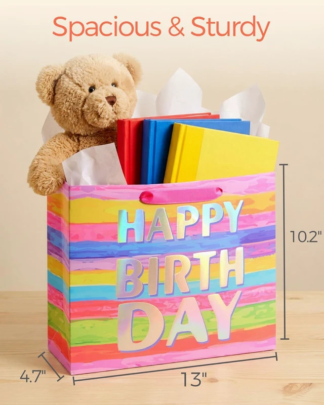 Alt view image 4 of 7 - Large Happy Birthday Gift Bag with Tissue Paper & Card, 13 x 10.2 x 4.7 Inches Premium Paper Bag for Birthday, Kids', Women's & Mother's Gifts