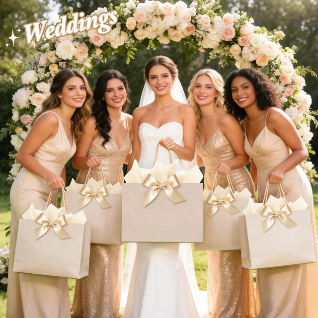 Alt view image 6 of 7 - 2 Pack Champagne Large Gift Bags with Handles & 6 Tissue Papers | 12.6x10x4 Inches with Cards for Birthdays, Weddings, Baby Showers, Christmas & Thank You Gifts