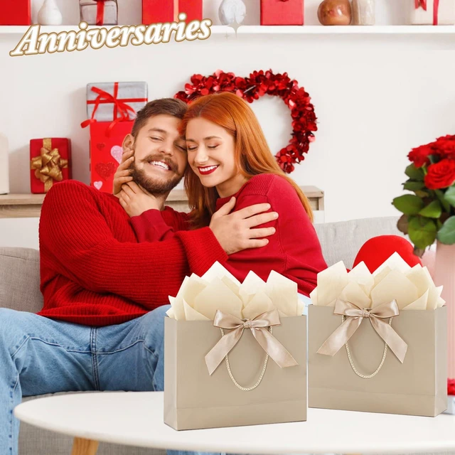 Alt view image 7 of 7 - 2 Pack Champagne Large Gift Bags with Handles & 6 Tissue Papers | 12.6x10x4 Inches with Cards for Birthdays, Weddings, Baby Showers, Christmas & Thank You Gifts