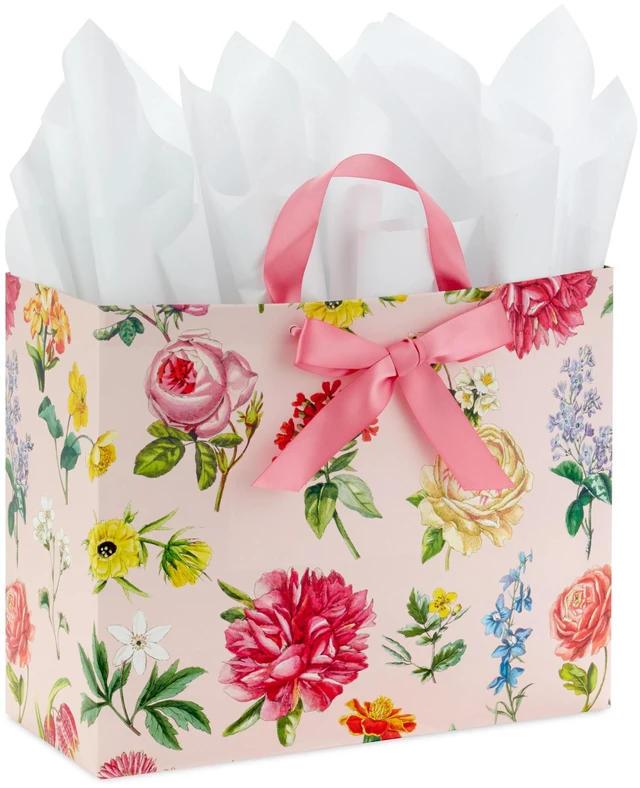Main image of 10" Large Gift Bag with Tissue Paper (Pink Floral with Bow)
