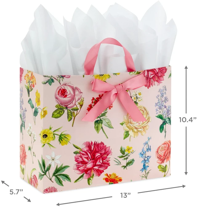 Alt view image 3 of 6 - 10" Large Gift Bag with Tissue Paper (Pink Floral with Bow)