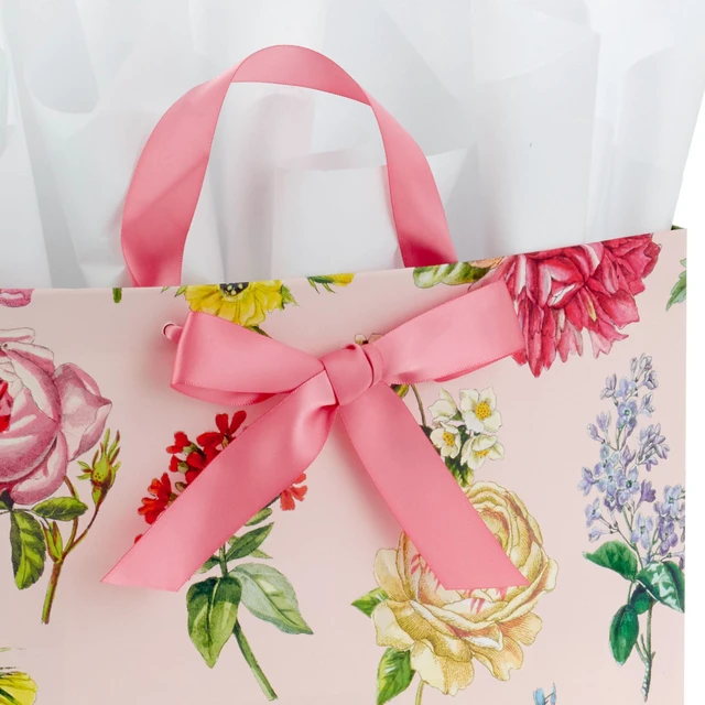 Alt view image 5 of 6 - 10" Large Gift Bag with Tissue Paper (Pink Floral with Bow)