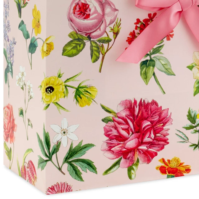 Alt view image 6 of 6 - 10" Large Gift Bag with Tissue Paper (Pink Floral with Bow)