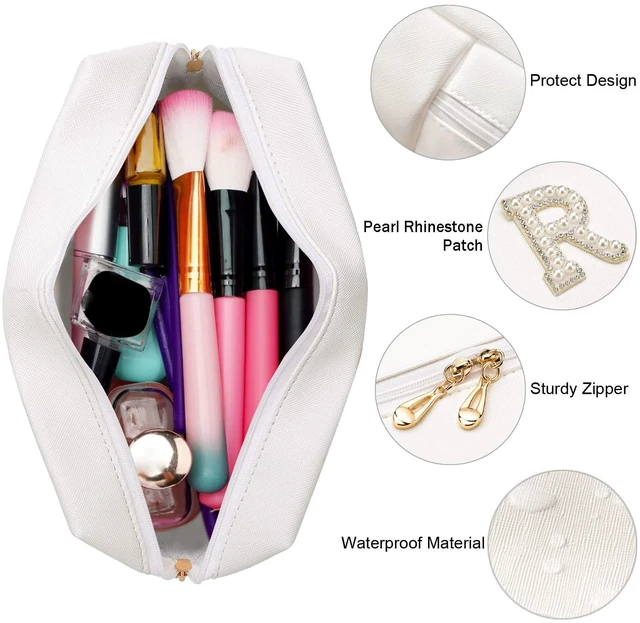 Alt view image 4 of 6 - Bride Patch Letter Makeup Bag for Women Bridesmaid Engagement Gift for Her White Pearl Rhinestone Travel Toiletry Bag Make Up Bag Pouch for Purse Bridal Shower Gifts for Engagement Wedding