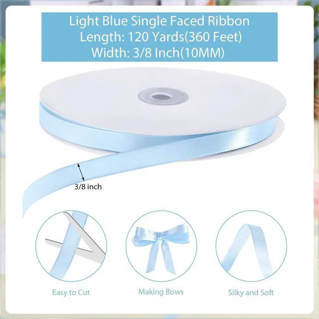Alt view image 2 of 6 - 120 Yards Blue Satin Ribbon 3/8 Inch Light Baby Blue Thin Ribbon | Blue Ribbons for Graduation Baby Boy Shower Gender Reveal Bows Balloon Flower Bouquet Crafts Cake Wedding Dorothy Costume