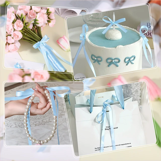 Alt view image 5 of 6 - 120 Yards Blue Satin Ribbon 3/8 Inch Light Baby Blue Thin Ribbon | Blue Ribbons for Graduation Baby Boy Shower Gender Reveal Bows Balloon Flower Bouquet Crafts Cake Wedding Dorothy Costume