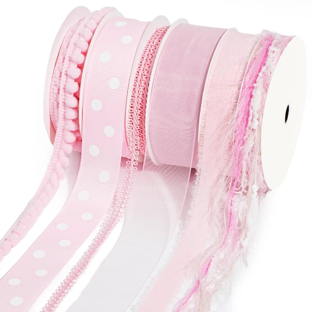 Main image of Pink Ribbons for Crafts 6 Rolls Baby Pink Ribbons | 30 Yards Thin Pink Ribbon for Baby Showers, Sewing, Gift Wrapping, Clothing Trim, Parties, Home Decor