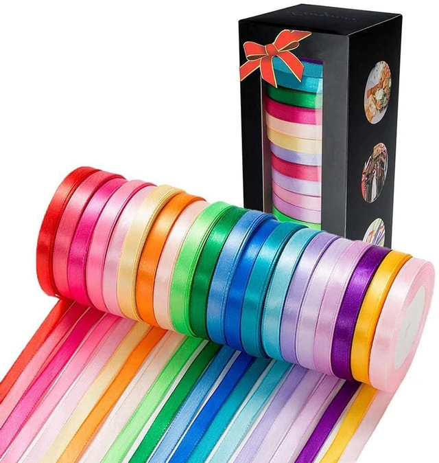 Main image of 500 Yard Fabric Ribbon Satin Ribbon Rolls Silk Satin Roll, 25 Yard/Rolls, 20 Rolls, Satin Ribbon for Gift Package Wrapping Ribbon Bow Making Crafts Sewing Party Wedding, 2/5 Inch Wide