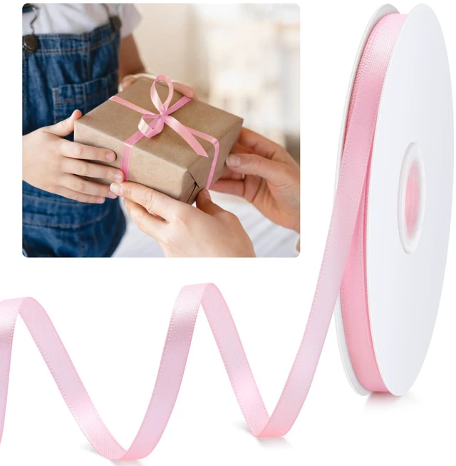 Main image of Pink Ribbon, 1/4inch 50 Yards Fabric Satin Ribbon for Gift Wrapping Floral Flower Bows Bouquet Arrangement Crafts Hair, for Every Holiday Presents Decorative Ribbons