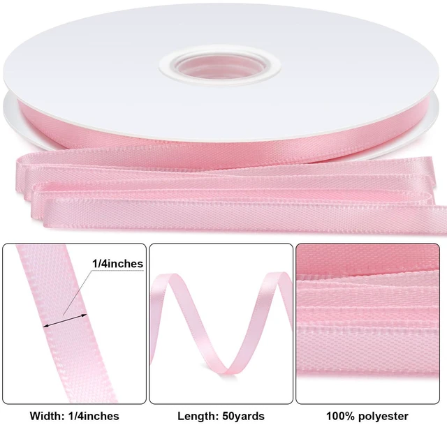 Alt view image 2 of 4 - Pink Ribbon, 1/4inch 50 Yards Fabric Satin Ribbon for Gift Wrapping Floral Flower Bows Bouquet Arrangement Crafts Hair, for Every Holiday Presents Decorative Ribbons
