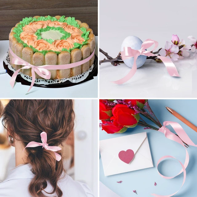 Alt view image 4 of 4 - Pink Ribbon, 1/4inch 50 Yards Fabric Satin Ribbon for Gift Wrapping Floral Flower Bows Bouquet Arrangement Crafts Hair, for Every Holiday Presents Decorative Ribbons