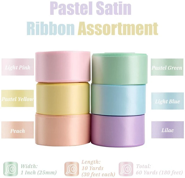 Alt view image 2 of 6 - Pastel Satin Ribbon Set, 1 Inch x 60 Yards, 6 Rolls Assorted | Rainbow Ribbon, For Easter Decor, Spring Party & Bridal Shower, Gift Wrapping & Bouquets, Bows and Crafts , Wedding
