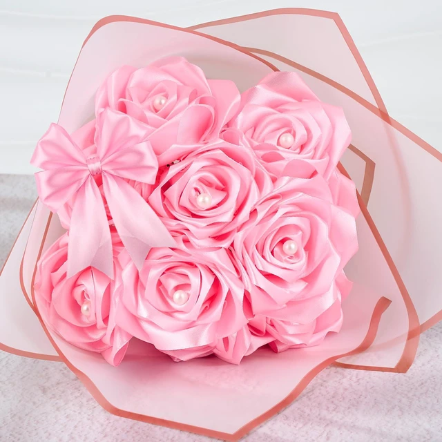 Alt view image 5 of 7 - Pink Ribbon 1-1/2 Inch x 100 Yards, Satin Ribbon | Soft Satiny Fabric, Ribbon for Flower Bouquet, Eternal Roses, Wedding, Crafting Bows for Gift Wrapping