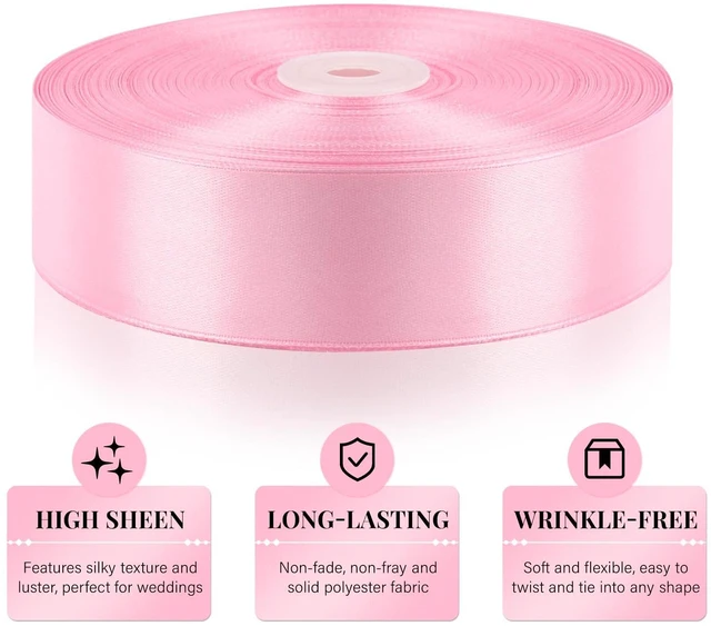 Alt view image 3 of 7 - Pink Ribbon 1-1/2 Inch x 100 Yards, Satin Ribbon | Soft Satiny Fabric, Ribbon for Flower Bouquet, Eternal Roses, Wedding, Crafting Bows for Gift Wrapping
