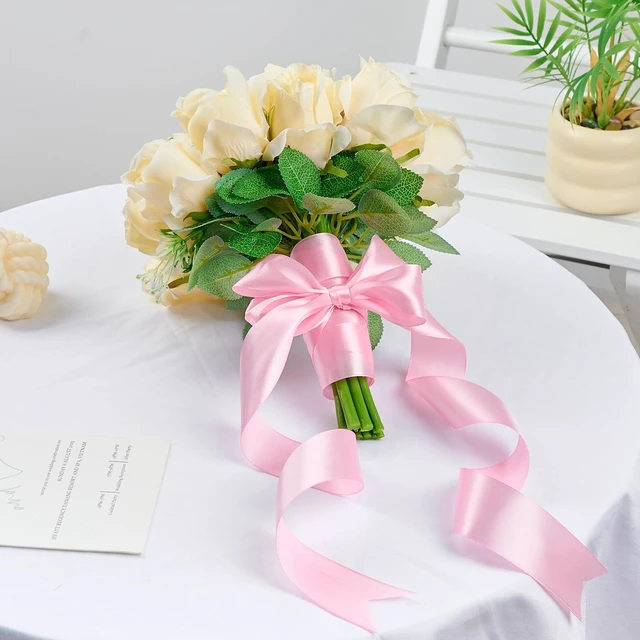 Alt view image 7 of 7 - Pink Ribbon 1-1/2 Inch x 100 Yards, Satin Ribbon | Soft Satiny Fabric, Ribbon for Flower Bouquet, Eternal Roses, Wedding, Crafting Bows for Gift Wrapping