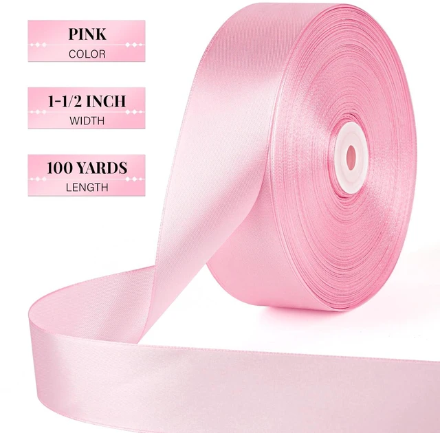 Alt view image 2 of 7 - Pink Ribbon 1-1/2 Inch x 100 Yards, Satin Ribbon | Soft Satiny Fabric, Ribbon for Flower Bouquet, Eternal Roses, Wedding, Crafting Bows for Gift Wrapping