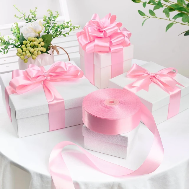 Alt view image 6 of 7 - Pink Ribbon 1-1/2 Inch x 100 Yards, Satin Ribbon | Soft Satiny Fabric, Ribbon for Flower Bouquet, Eternal Roses, Wedding, Crafting Bows for Gift Wrapping