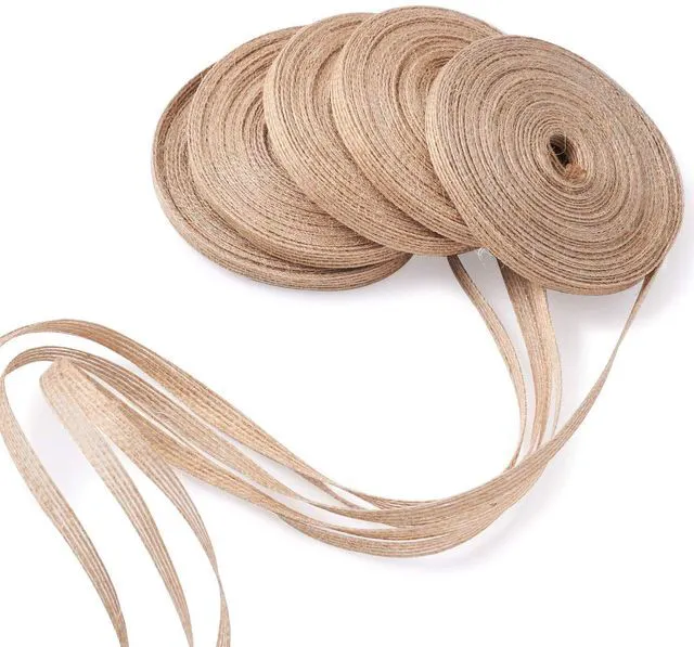 Main image of 5 Rolls Natural Burlap Fabric Ribbon 1/4 inches Tan Jute Linen Ribbon Rolls for Party Decoration, DIY Crafts Gift Wrapping Christmas Making