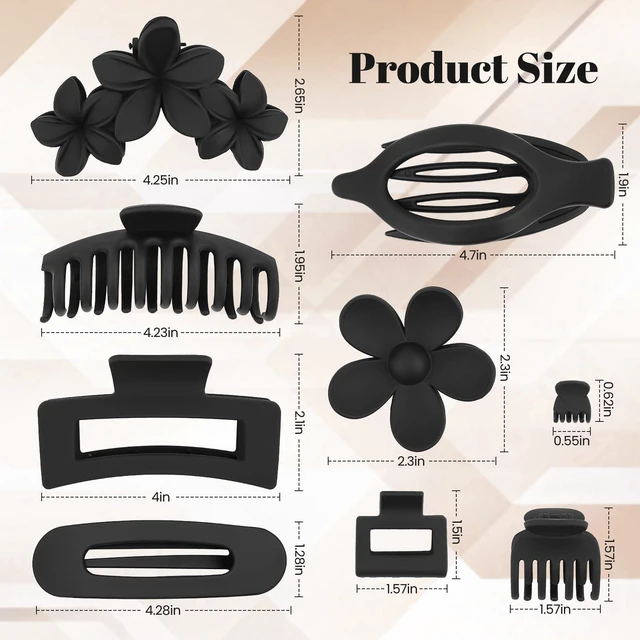 Alt view image 2 of 7 - 12PCS Hair Clips for Women, Jaw Claw Clips Set for Thin Thick Hair, Black | Strong Hold Non-Slip Hair Claws with Hair Ties, Durable, Large Square, Flower, Flat & Small Clips for Work, Daily Wear, Gift
