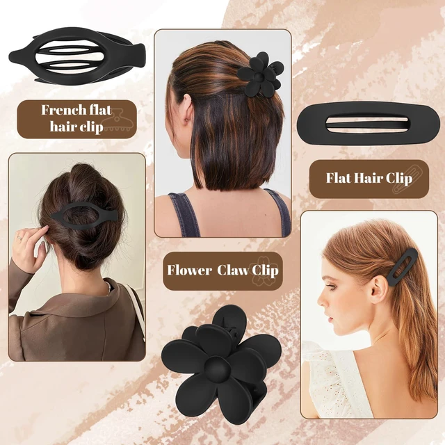 Alt view image 4 of 7 - 12PCS Hair Clips for Women, Jaw Claw Clips Set for Thin Thick Hair, Black | Strong Hold Non-Slip Hair Claws with Hair Ties, Durable, Large Square, Flower, Flat & Small Clips for Work, Daily Wear, Gift