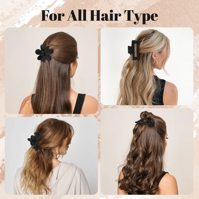 Alt view image 6 of 7 - 12PCS Hair Clips for Women, Jaw Claw Clips Set for Thin Thick Hair, Black | Strong Hold Non-Slip Hair Claws with Hair Ties, Durable, Large Square, Flower, Flat & Small Clips for Work, Daily Wear, Gift