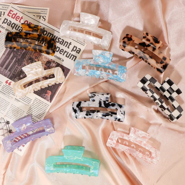 Alt view image 2 of 7 - 10 Pcs Large Resin Hair Claw Clips For Women Thick Thin Hair Updos | Acrylic Celluloid Long Claw ClipOpal Marble/Tortoise Shell/Checkered Patterns, Strong Hold 90s Cute Girls Hair Accessories