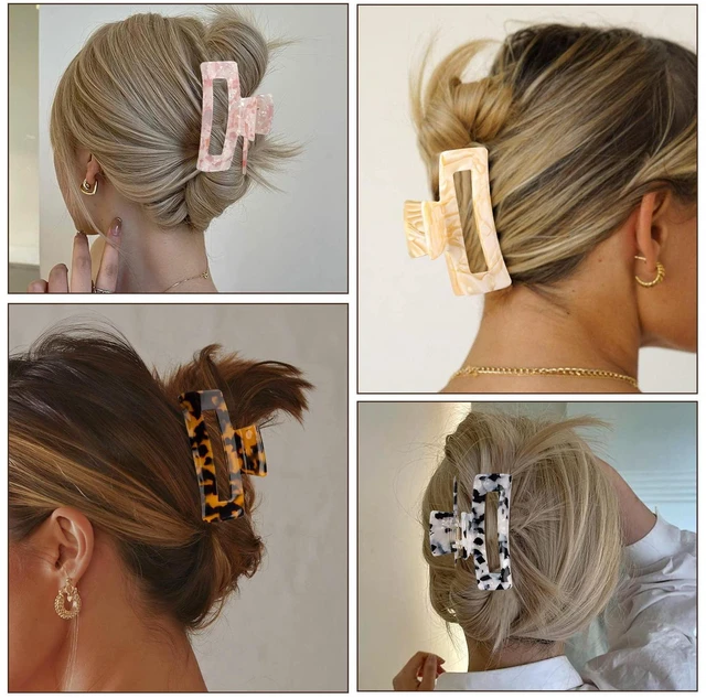 Alt view image 3 of 7 - 10 Pcs Large Resin Hair Claw Clips For Women Thick Thin Hair Updos | Acrylic Celluloid Long Claw ClipOpal Marble/Tortoise Shell/Checkered Patterns, Strong Hold 90s Cute Girls Hair Accessories