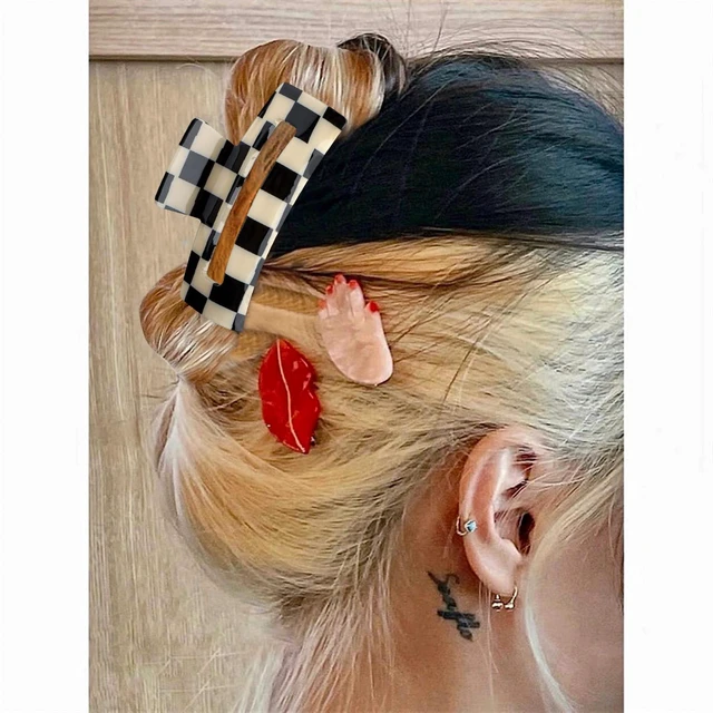 Alt view image 7 of 7 - 10 Pcs Large Resin Hair Claw Clips For Women Thick Thin Hair Updos | Acrylic Celluloid Long Claw ClipOpal Marble/Tortoise Shell/Checkered Patterns, Strong Hold 90s Cute Girls Hair Accessories