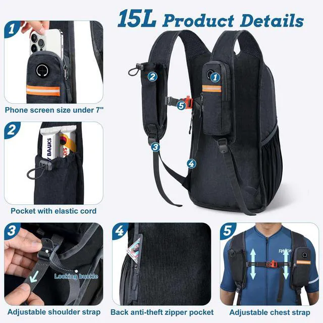 Alt view image 2 of 7 - 15L Small Hiking Backpack for Men Women Foldable Packable Back Pack Ultralight Hiking Daypack for Travel Camping Outdoor, Black