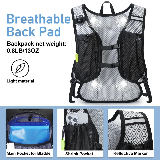 Alt view image 3 of 7 - Lightweight Hydration Backpack, Running Backpack with 2L Water Bladder | Hydro Water Daypack, Small Hiking Backpack for Cycling Hiking Rave for Men Women