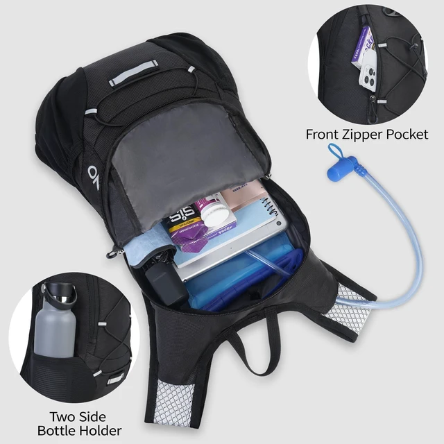 Alt view image 4 of 7 - Lightweight Hydration Backpack, Running Backpack with 2L Water Bladder | Hydro Water Daypack, Small Hiking Backpack for Cycling Hiking Rave for Men Women