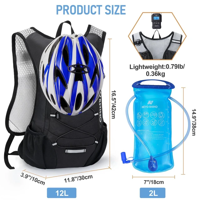 Alt view image 5 of 7 - Lightweight Hydration Backpack, Running Backpack with 2L Water Bladder | Hydro Water Daypack, Small Hiking Backpack for Cycling Hiking Rave for Men Women