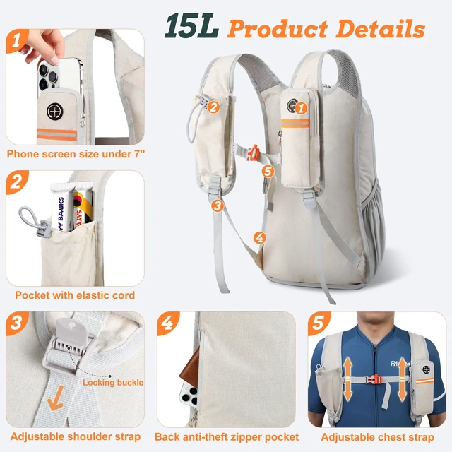 Alt view image 2 of 7 - 15L Small Hiking Backpack for Men Women Foldable Packable Back Pack Ultralight Hiking Daypack for Travel Camping Outdoor, Beige