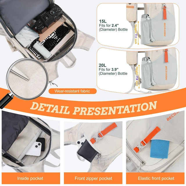 Alt view image 3 of 7 - 15L Small Hiking Backpack for Men Women Foldable Packable Back Pack Ultralight Hiking Daypack for Travel Camping Outdoor, Beige