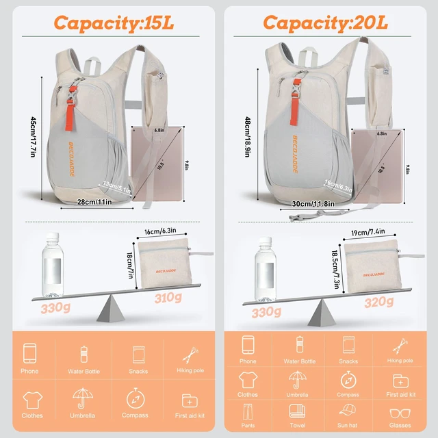 Alt view image 4 of 7 - 15L Small Hiking Backpack for Men Women Foldable Packable Back Pack Ultralight Hiking Daypack for Travel Camping Outdoor, Beige