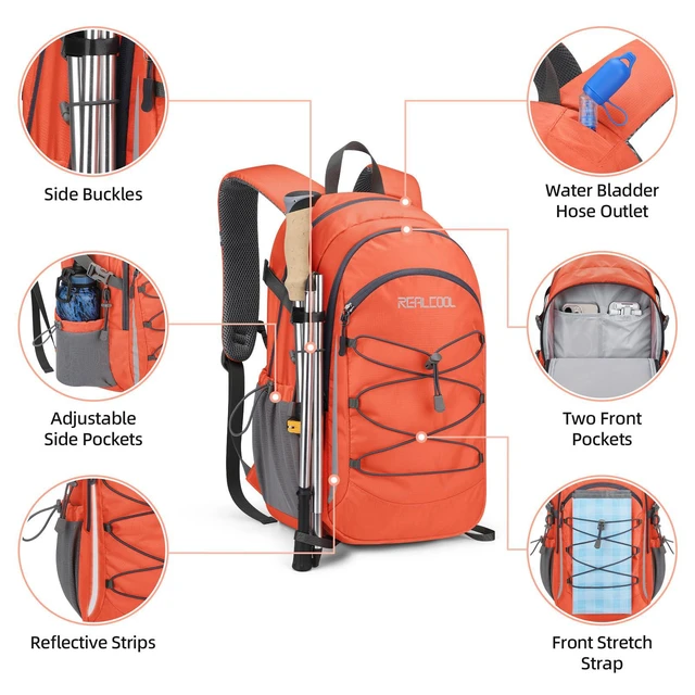 Alt view image 3 of 7 - 20L Lightweight Hiking Backpack, Waterproof Daypack for Camping | 210D tear-resistant nylon, breathable shoulder and back panel, Multi-Compartment,hydration system,reflective strip,bungee net