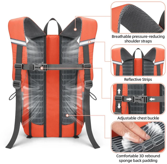 Alt view image 4 of 7 - 20L Lightweight Hiking Backpack, Waterproof Daypack for Camping | 210D tear-resistant nylon, breathable shoulder and back panel, Multi-Compartment,hydration system,reflective strip,bungee net