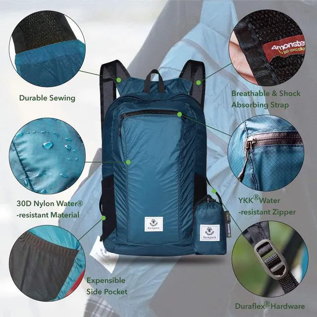 Alt view image 2 of 7 - Hiking Daypack,Water Resistant Lightweight Packable Backpack for Travel Camping Outdoor (Blue, 16L)