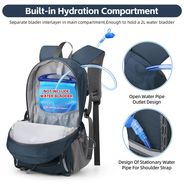 Alt view image 5 of 7 - 20L Lightweight Hiking Backpack, Waterproof Daypack for Camping | 210D tear-resistant nylon, breathable shoulder and back panel, Multi-Compartment,hydration system,reflective strip,bungee net
