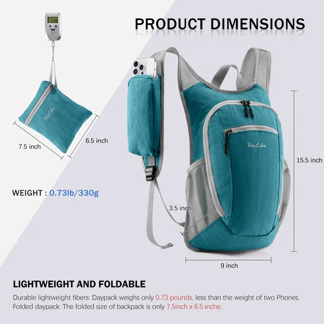 Alt view image 6 of 6 - 10L Small Hiking Backpack Travel Daypack Lightweight Packable Back Pack for Women Men(Teal Blue)