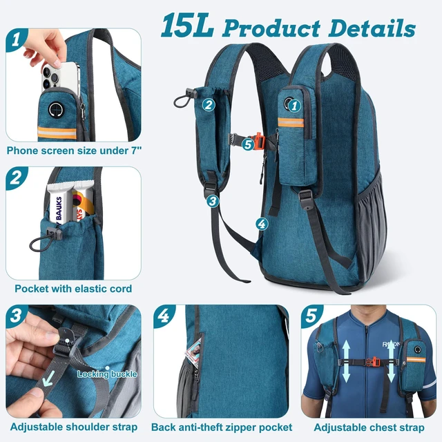 Alt view image 2 of 7 - 15L Small Hiking Backpack for Men Women Foldable Packable Back Pack Ultralight Hiking Daypack for Travel Camping Outdoor, Turquoise